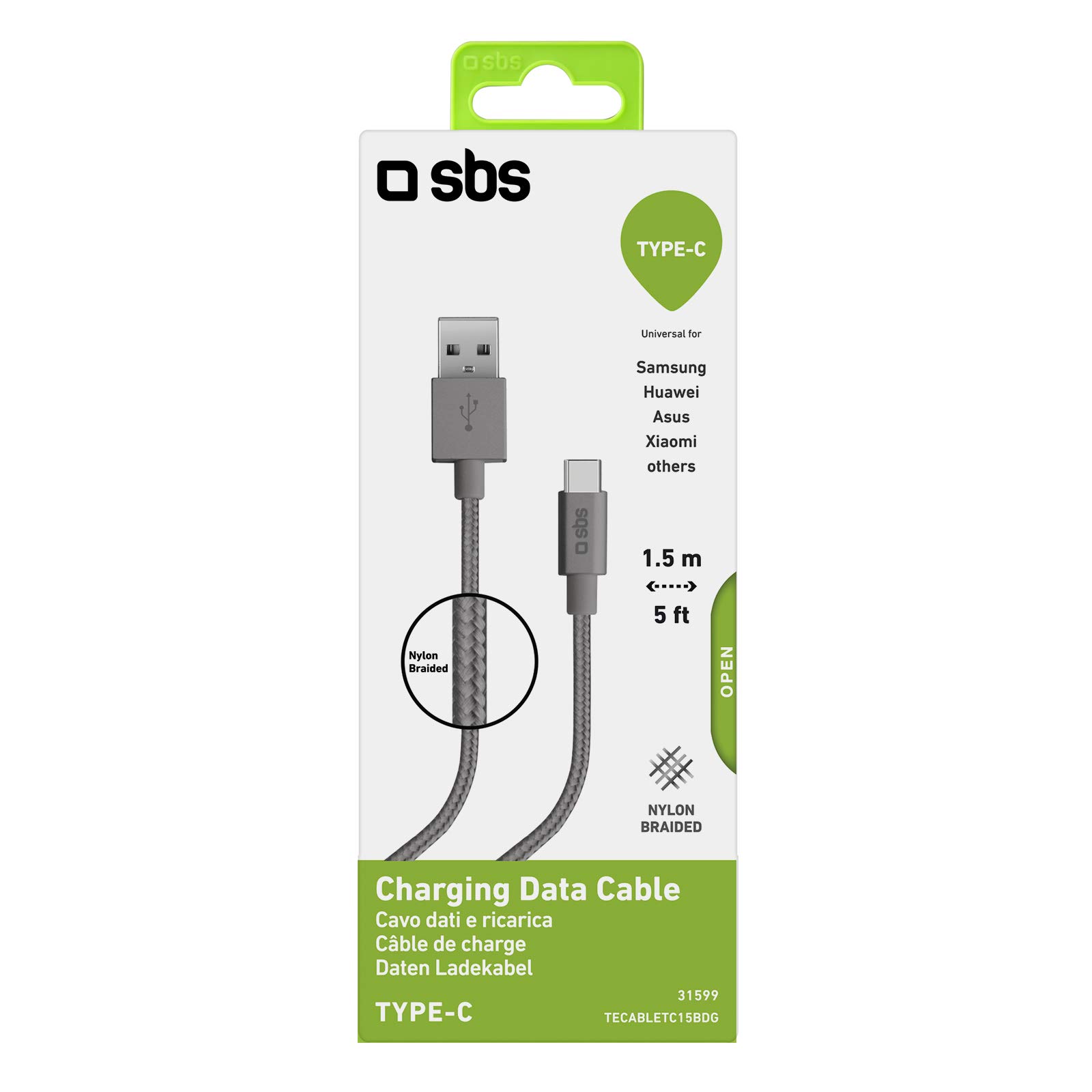 Cable Datos/Carga SBS USB 2.0 - Type C 1,5MTS Gris