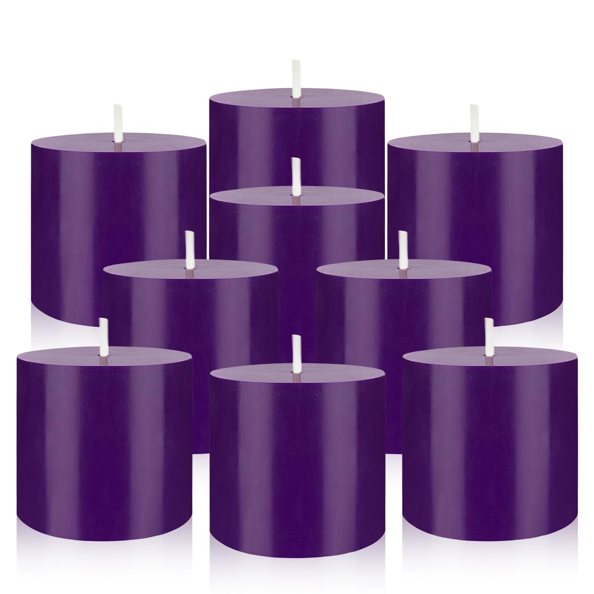 9 Packs Unscented Purple Votive Candles, Small 1.5 Inch by 1.25 Inch Colored Wax Candles for Wedding, Home Party Table Decoration - 8 Hours Burn Time