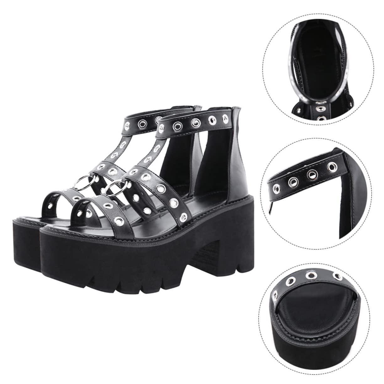 Sandalias Altas Con Plataforma Sandalias De Mujer Abiertas Antideslizantes De Tacón Alto Zapatos Tacones Negros Bien Portado Interior: Símil Piel Black