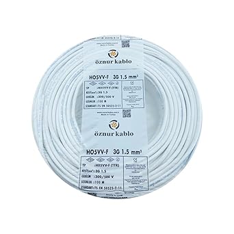ZNUR Marka%100 Bak r 3X1.5 mm TTR Elektrik Kablosu BEYAZ, 20 METRE