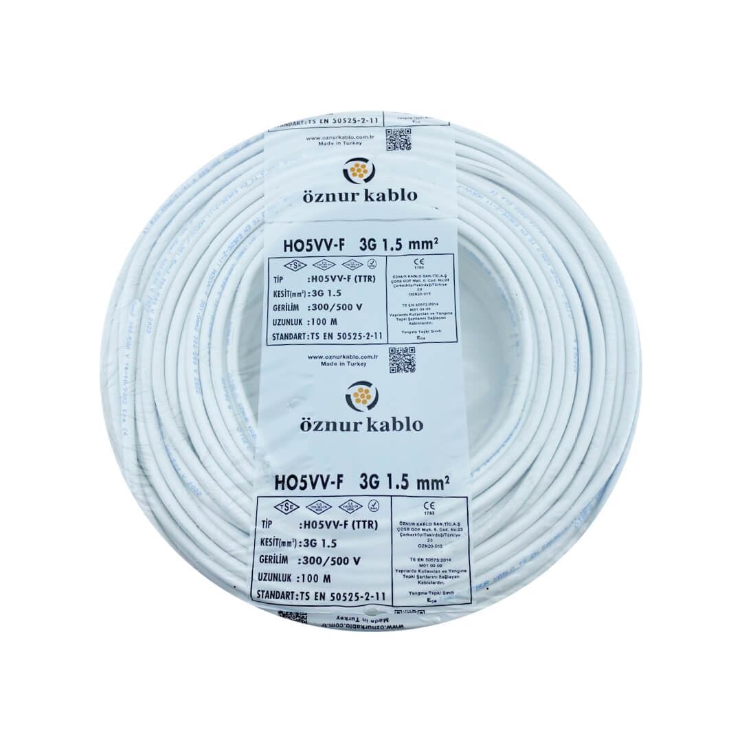 ÖZNUR Marka%100 Bakır 3X1.5 mm TTR Elektrik Kablosu (BEYAZ, 10 METRE)