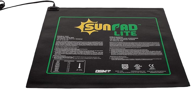 SUNPACK SunPad Lite 45W Seedling Heating Mat, Black, 20.75in x 20.75in - Made for Propagating Seedlings and Cuttings, Ideal for Greenhouses and Indoor Gardening