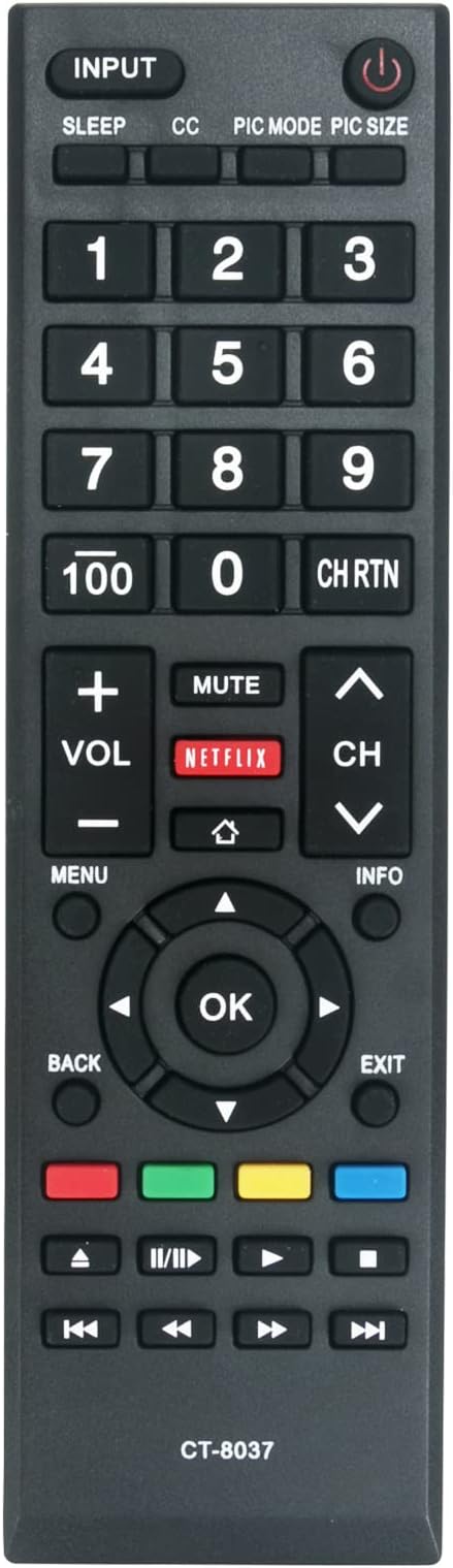CT-8037 Replacement Remote Control fit for Toshiba TV 58L5400U 40L3400U 50L3400U 65L5400U 50L3460U 40L3460U 40L3400 50L3400 58L5400 58L5400UC 65L5400 65L5400UC 50L3460UM 40L3400UM 50L3400UM