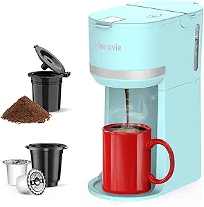 Mini Single Serve Coffee Maker for K Cup and Ground Coffee, Fast Brew One Cup Coffee Machine with Descaling Reminder and Water Window, 6 to 12 oz. Brew Sizes, Light Blue