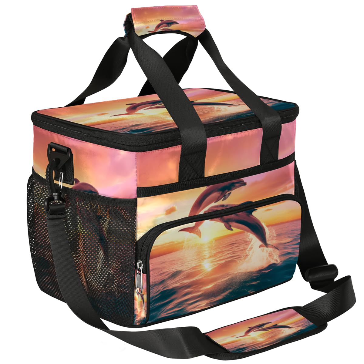 Beach Dolphins Insulated Picnic Backpack Lunch Box for Women Men Picnic Basket Tote Lunch Bag Picnic Bag Portable Lunch Bags for Picnic, Beach, Work, Trip,Office, Camp Aquatic Animal Dolphin