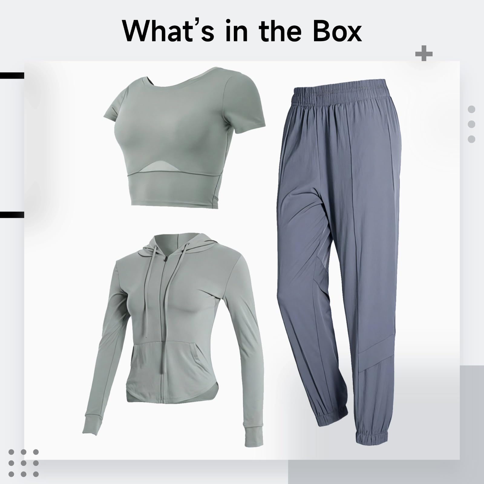 Damski 3-częściowy strój treningowy, kurtka z kapturem, top z krótkim rękawem, spodnie z elastyczną talią, gładki nylon-spandex, XL, pasuje do wzrostu 150-70 cm, waga 80-135 kg, Szary, XXL