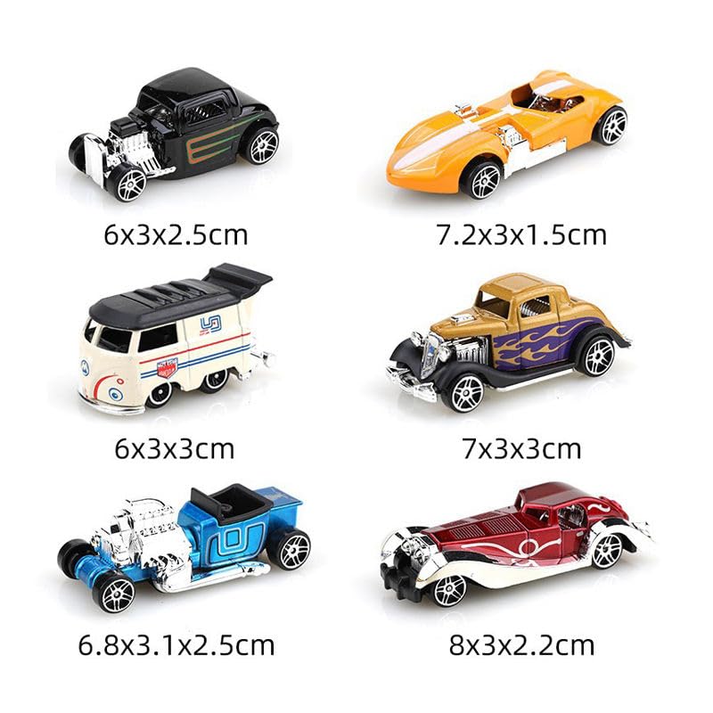 Image of PLUSPOINT Vintage Diecast Metal Cars 6Pcs Alloy Model Vehicles Toy Car Play Set for Boys Die-Cast Toy Vehicle Racing for Kids Birthday Decorations Gift and Model Collectors, Cake Toppers