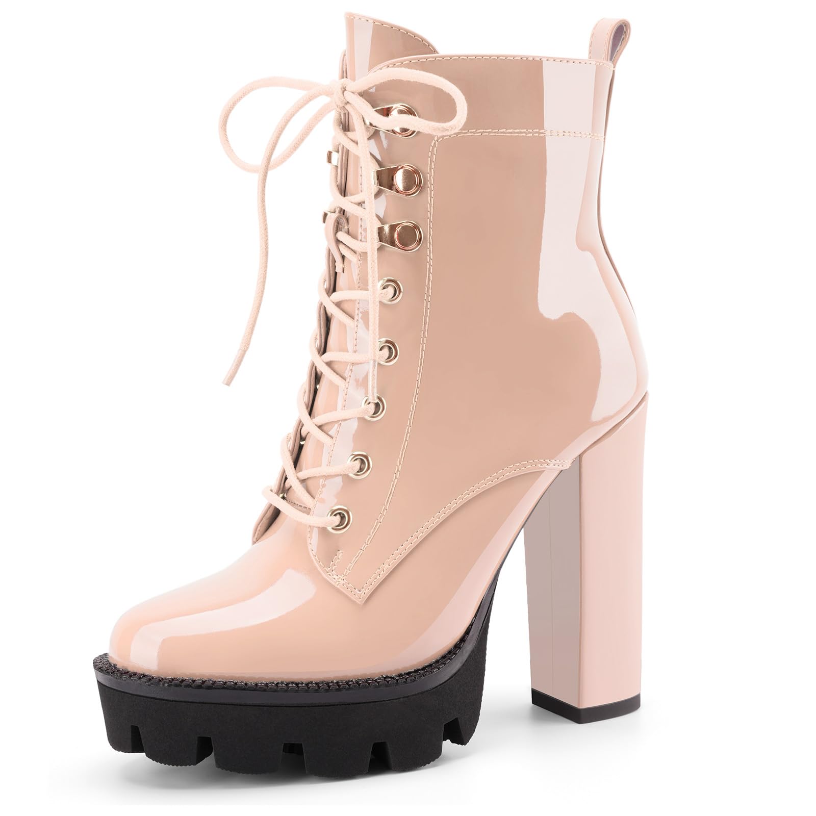 Z Oufeier Womens Platform Ankle Boots Fashion Chunky Heel Lug Sole Combat Boots Lace Up High Heeled Booties