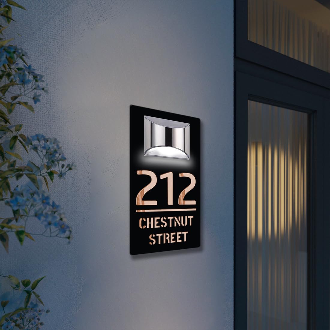 Placas de número de casa personalizadas con luz solar para exterior, individual, cortadas por láser, nombres de puertas, números de dirección, calle, afuera, letrero de casa moderno para