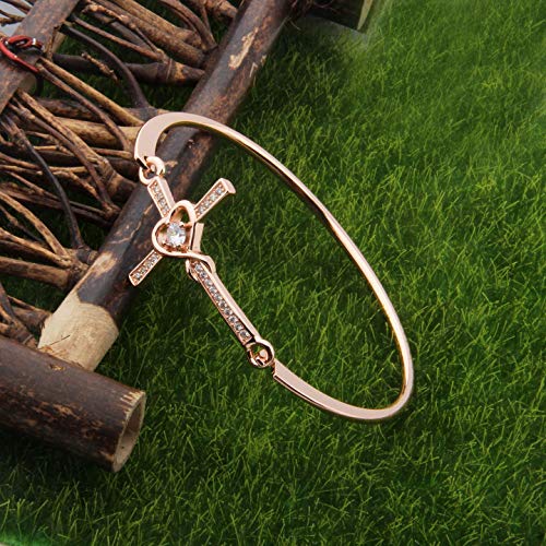 Christian Bracelet Infinity Love Heart God Cross Bracelet Crystal Sideway Cross Bangle Religious Gift for Women (Rose Gold) - Image 5