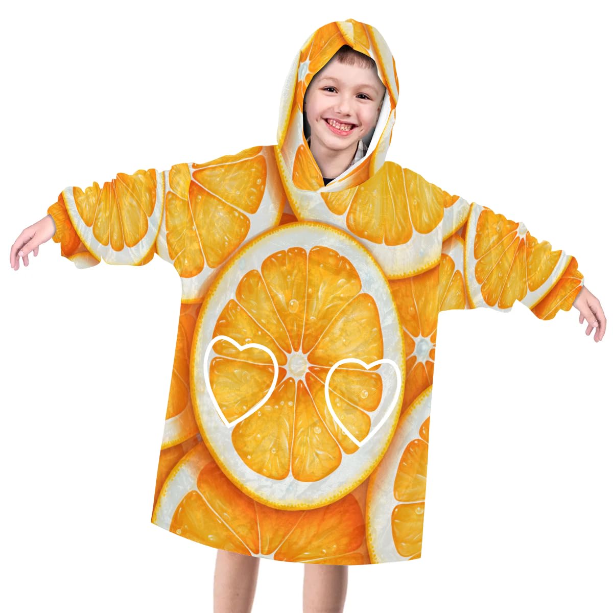Pardick Wearable Blanket Hoodie for Kids, Fresh Oranges Fleece Sweatshirt Blanket Oversized Blanket Sweatshirt with Pocket Flannel Warm Hooded Blanket 6-10 Year Old Girl Boy Gift, One Size