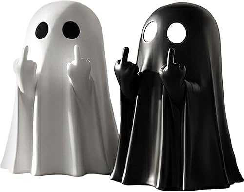 2 piezas de decoración de fantasma de Halloween, linda figura de fantasma de dedo, divertida decoración de estatua espeluznante de resina, estante
