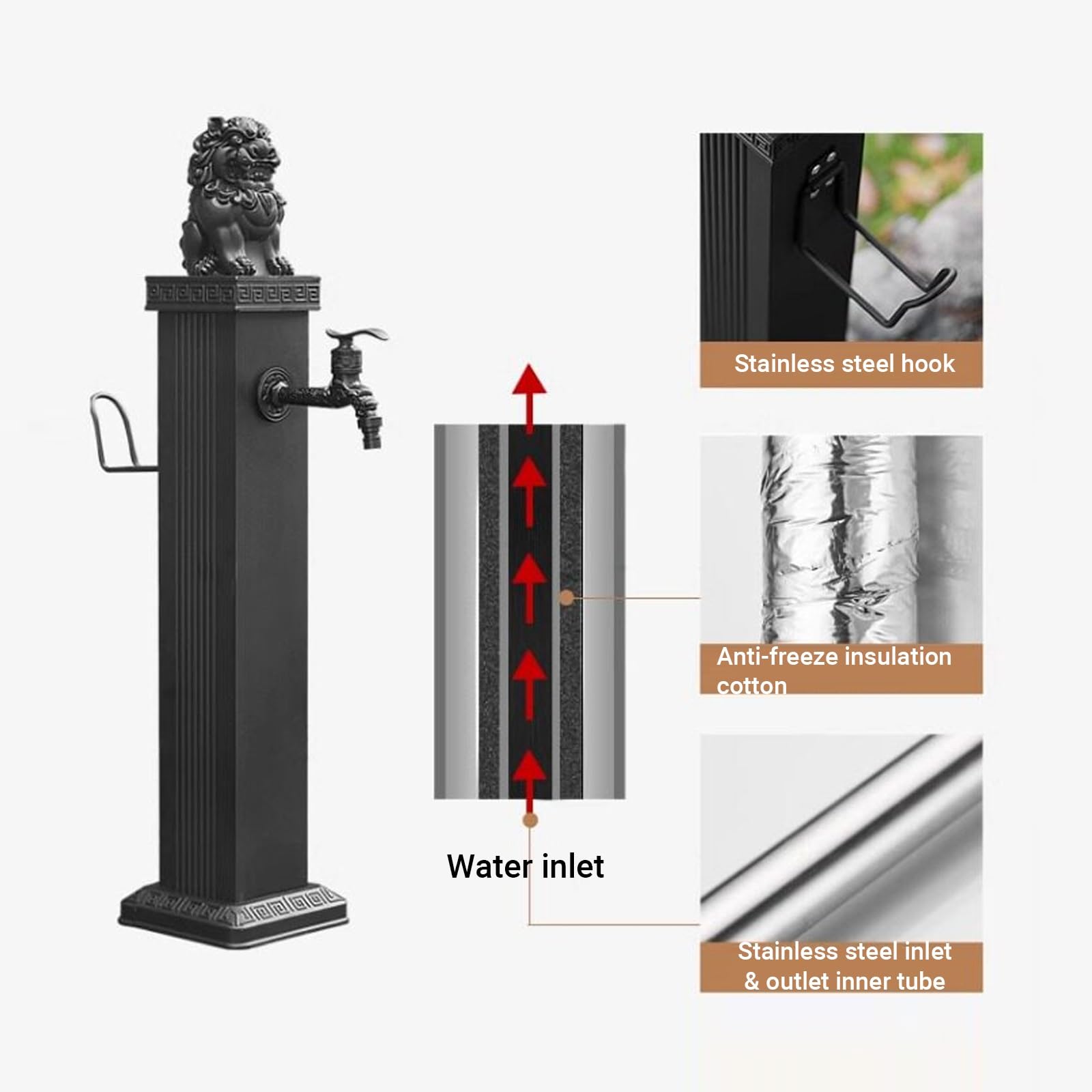 Columna de agua independiente para exteriores con grifo, anticongelante, resistente al sol, aleación de aluminio, hidrante para jardín y lavado de coches