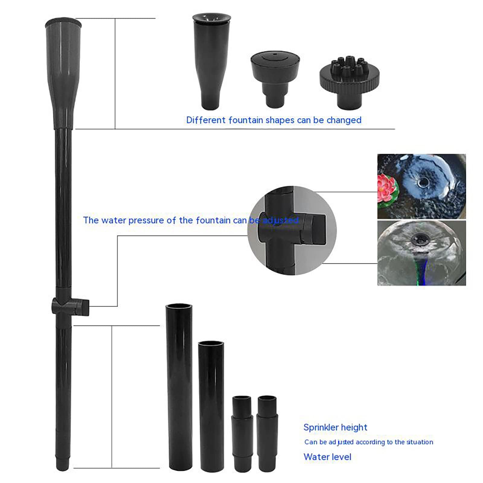 Garvee Kit Complet de 9 Buses pour Pompe de Fontaine – Réglage précis des Jets d'eau – Accessoires Polyvalents pour Bassin de Jardin, étang et Aquarium – Compatible Pompe Submersible – Couleur : Noir