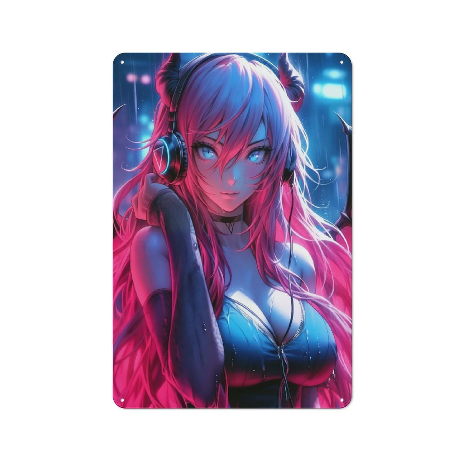 Junmoney Girls Style Sweet Demon Printed Metal Sign 30X20cm For Studio Or Craft Room, A New Home Present For Creative-Space Collectors