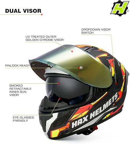 Miniatura 4 de HAX Casco de motocicleta de cara completa de obsidiana con doble visera para adultos, para motocicleta de calle, con pinlock listo para pinlock,