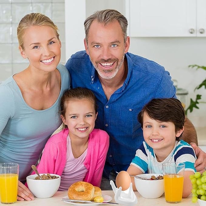 Voarge 4 Eierbecher Set, Lustig Porzellan Eierständer, Hand-Eierhalter Küche Aufbewahrung Ständer für gekochte Eier Ostergeschenk Weiß – Bild 6