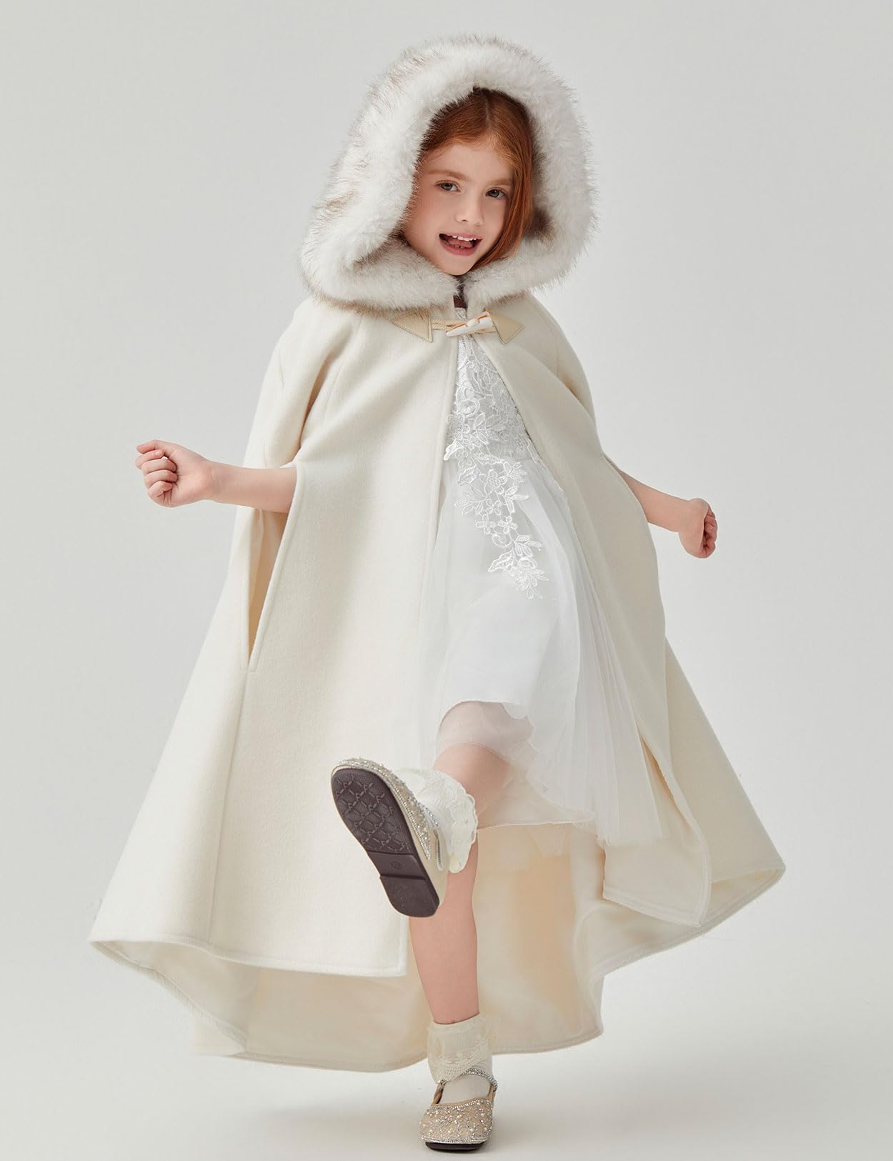 BEAUTELICATE Capa con Capucha Infantil para Niña Ideal para Bodas Fiestas de Invierno Navidad y Cospaly Disfraces Disponible de 2 a 16 Años,Marfil