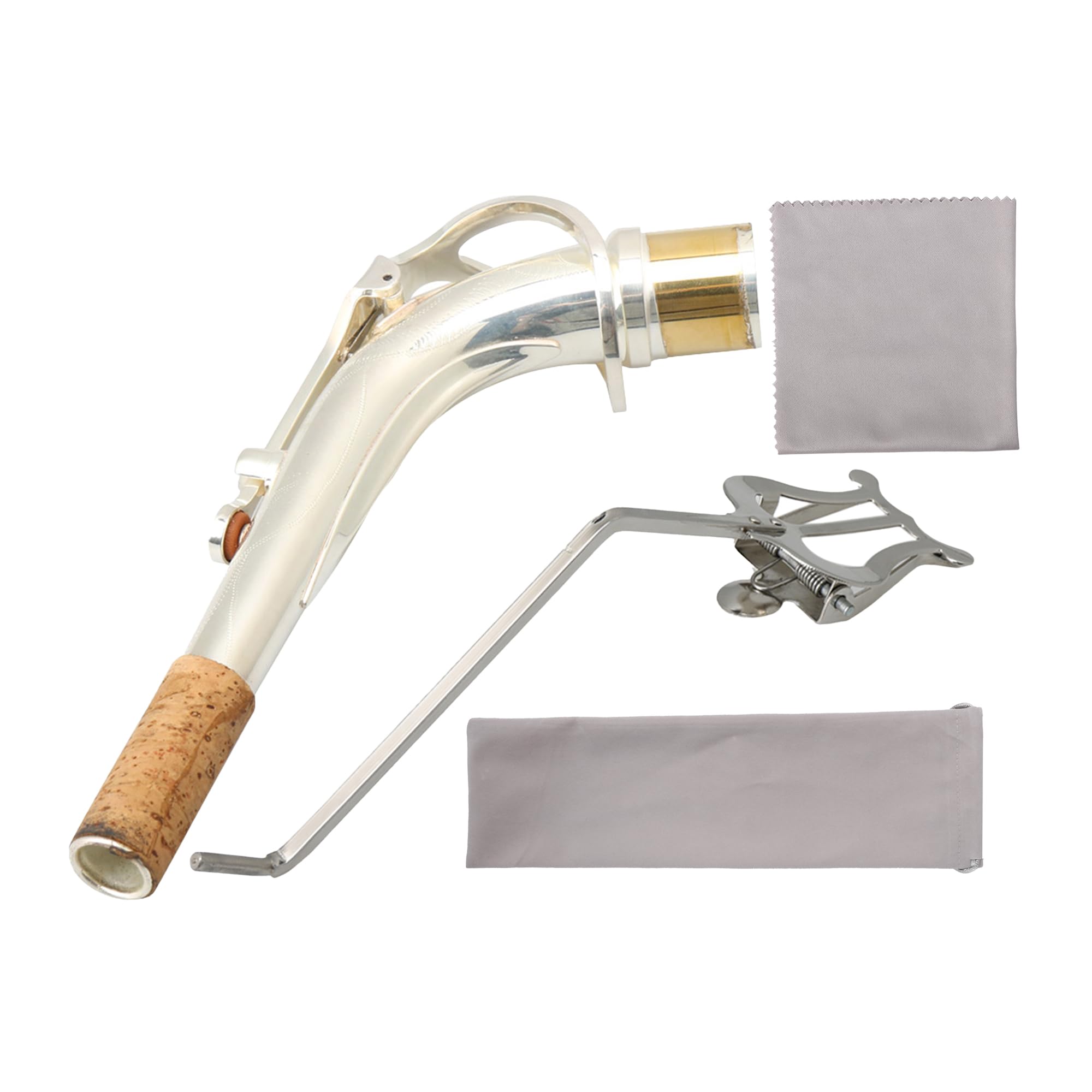 Yibuy Manche coudé pour saxophone alto avec support pour lyre de fanfare Jack rond 4 mm