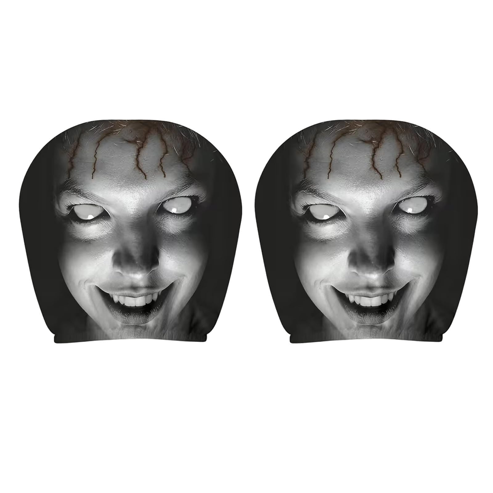 Introti 2Pcs Ghost Face Headrest Covers Breathable Scary Print Headrest Protector Washable Elastic Spooky Headrests Cover for Auto/Vehicle/Truck/SUV (Style B)