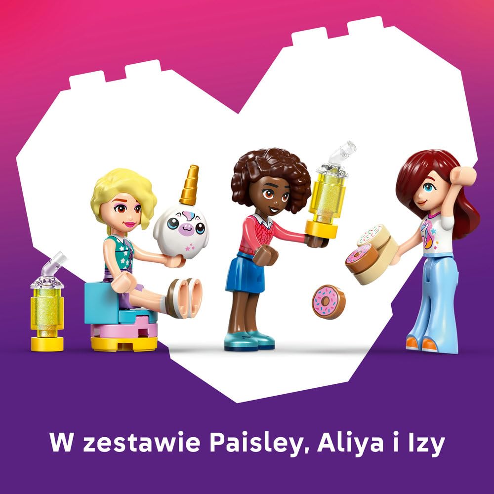 LEGO Friends Jednorożcowa kawiarnia, trzy minilaleczki i tęczowy jednorożec, zabawka dla dziecka do odgrywania ról, pomysł na prezent dla 6-latki na urodziny, klocki dla dziewczynki i chłopca 42684