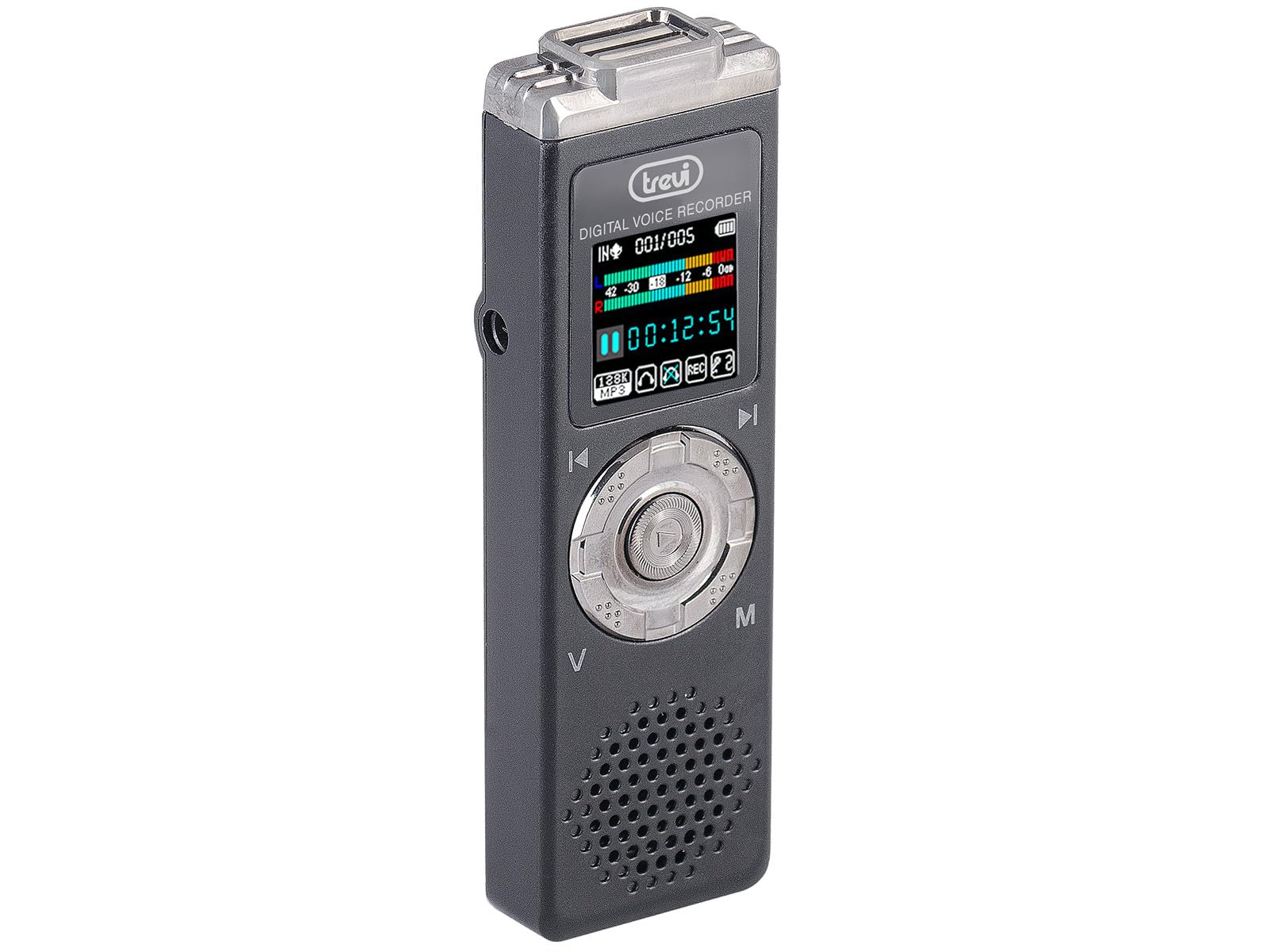 Trevi DR 437 SA2 Mini Registratore Vocale con Memoria Interna da 8GB, Registrazione Fino a 580h, Batteria Interna Ricaricabile al Litio