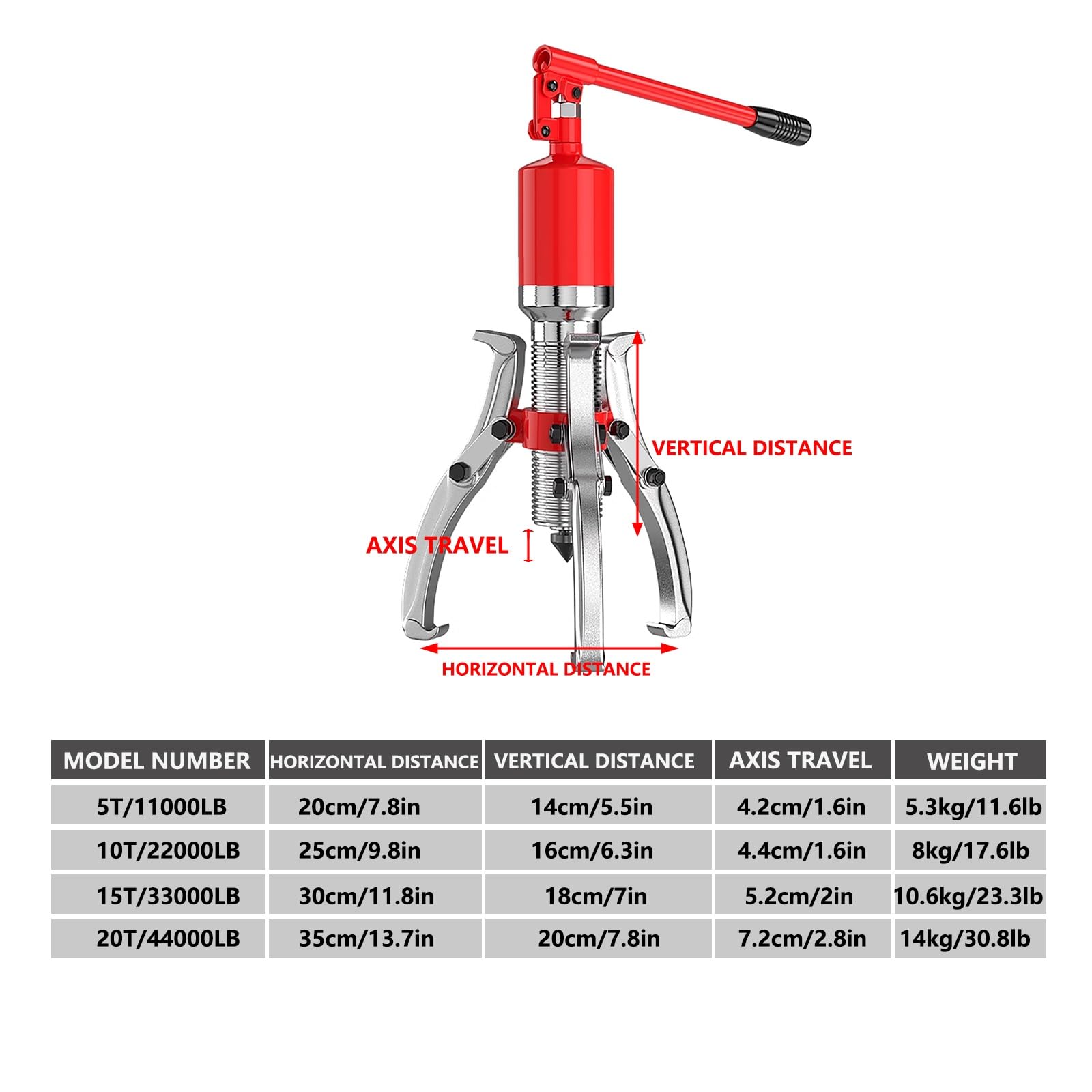 Estrattore idraulico per mozzi ruota, rotori, assali auto, pulegge, tamburi dei freni 5T/10T/15T/20T (15T)