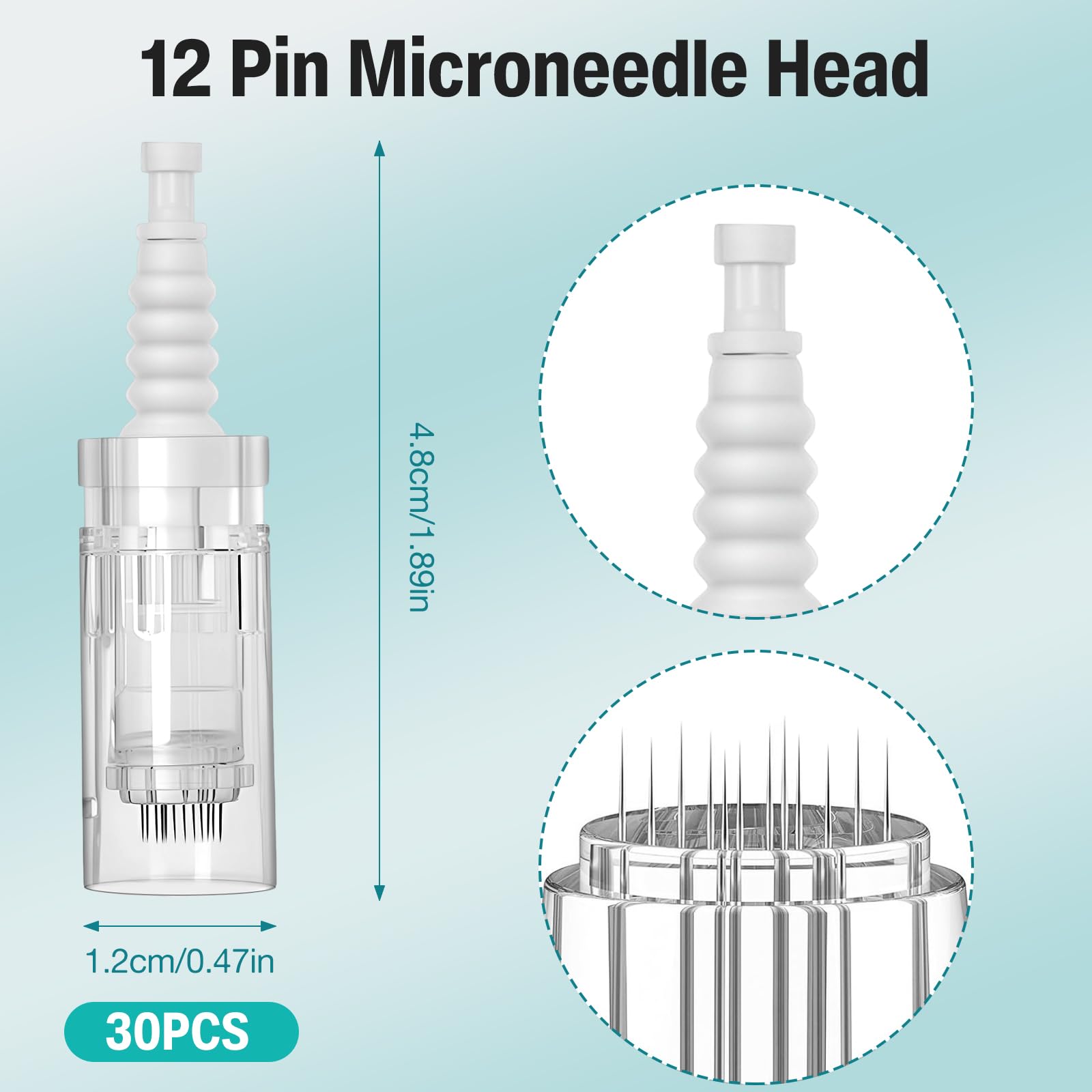 30 aghi di ricambio per microneedling, 12 pin micro nano aghi per modello universale compatibilità con Micro Derma Pen Microneedling, per il ripristino della pelle