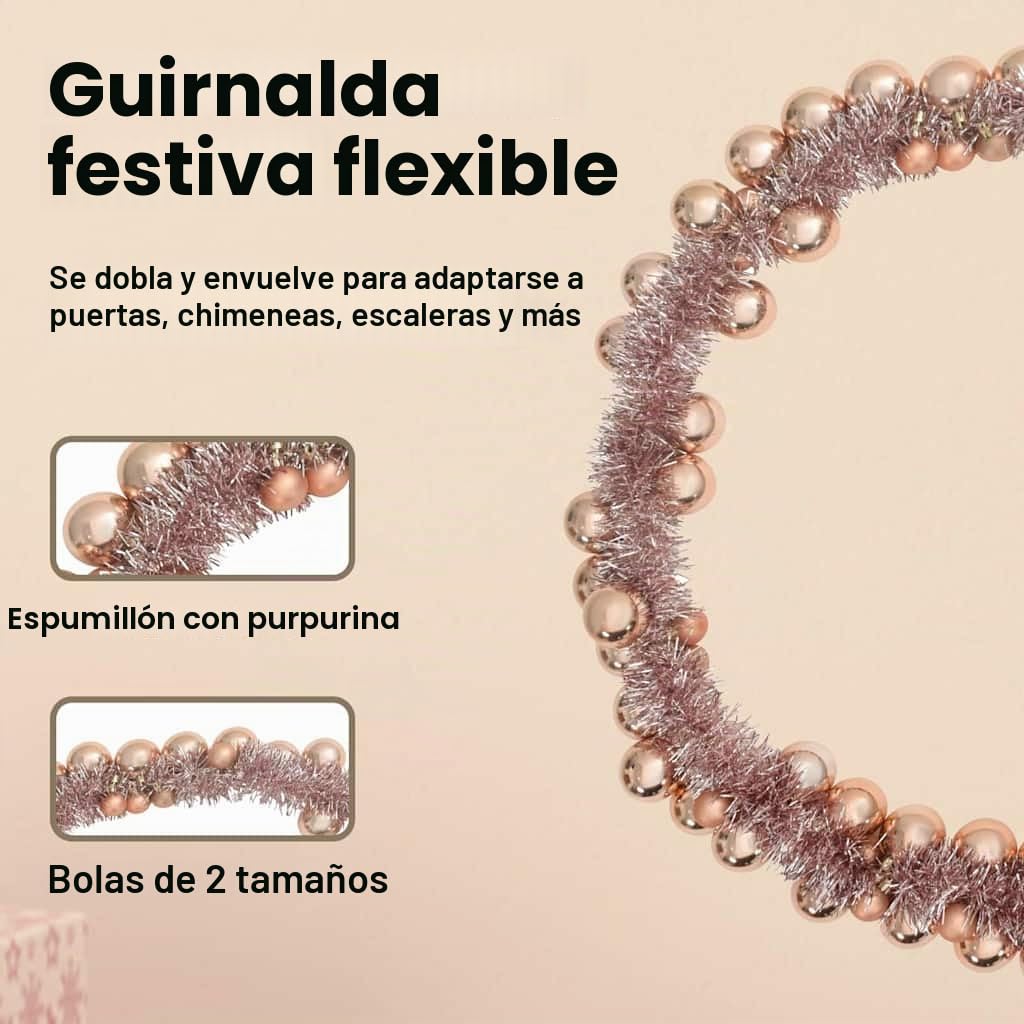 vidaXL Guirnalda de Bolas de Navidad Rosa Dorado 186 cm Poliestireno