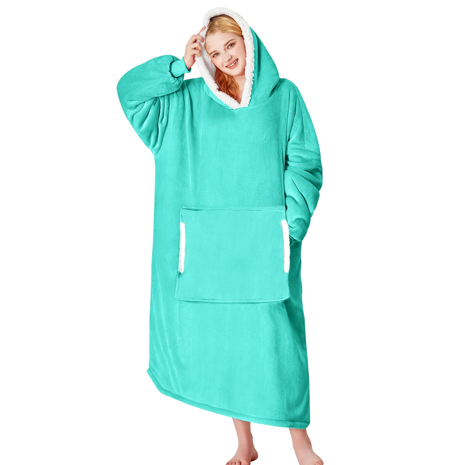 yescool Wearable Blanket Hoodie - Gifts for Women Her Girlfriend, Birthday Christmas Gifts For Mom, Oversized Flannel Sherpa Blanket Sweatshirt, One Size Fits All (Teal)
