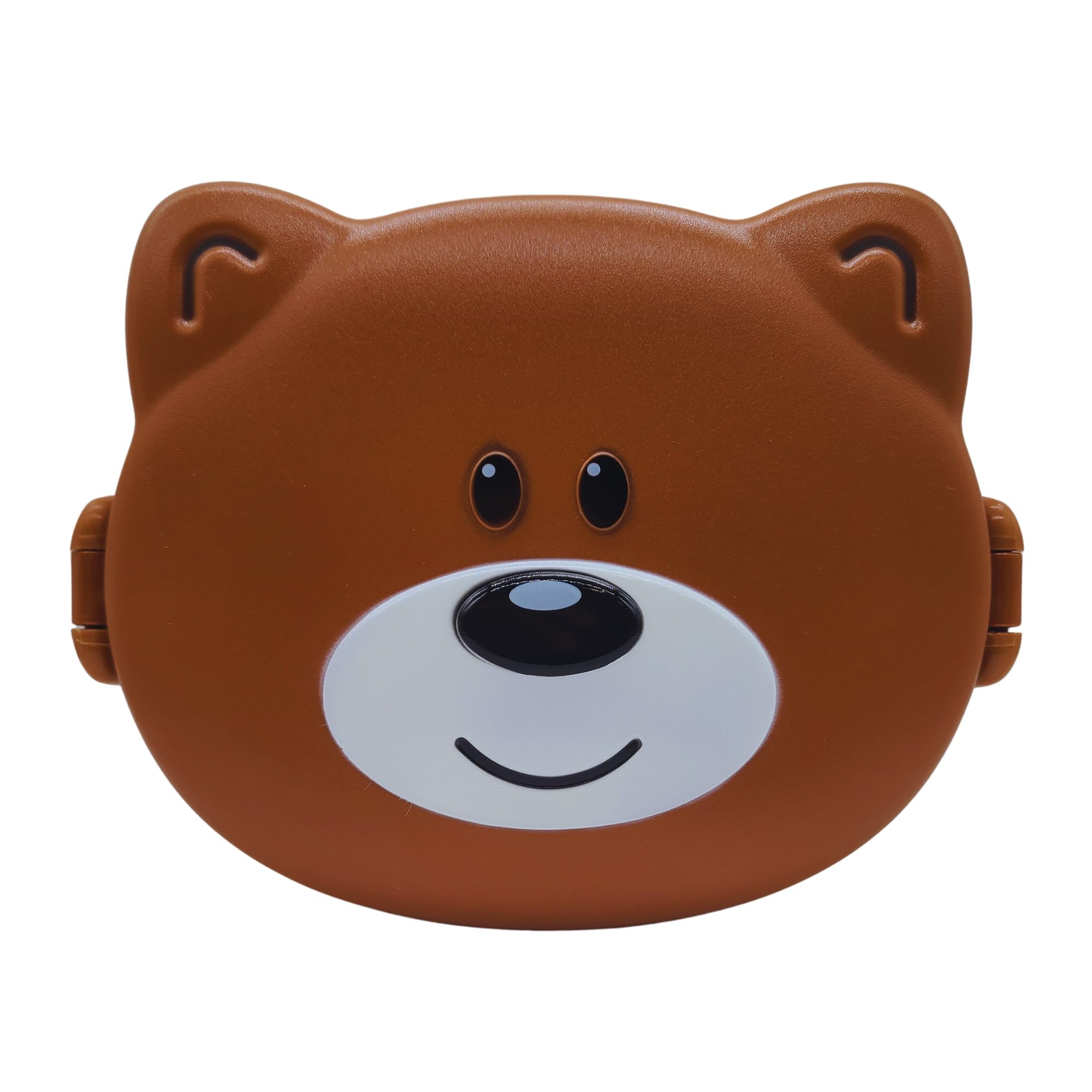 Bear Design Bento Lunch Box for Kids, 500ml, Leakproof & Spillproof, BPA-Free Food Grade PP with Clip Lock, 2 Compartments, Includes Spoon, (Brown)