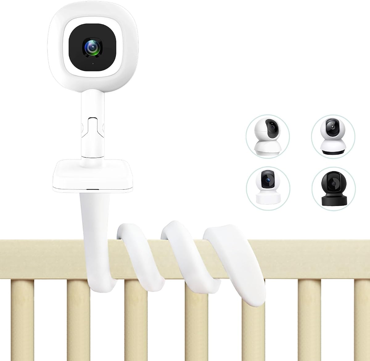 Crib Flexible Twist Baby Monitor Mount for Tapo,Kasa,Momcozy Camera | 360° Angle Adjustment, 1/4" Threaded Hole for Tapo C210/C200/C220, Kasa EC70/EC71, Momcozy BM01/BM03/BM04-Camera Not Included