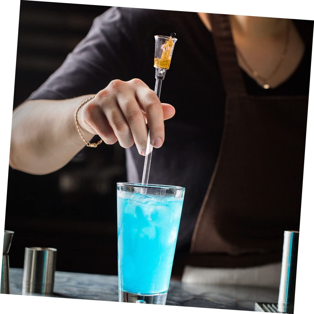 GLEAVI 10Pcs Acrylic Cocktail Swizzle Sticks Drink Stirrer for Juice Random Pattern Easy to Clean Maintain for Home Bars