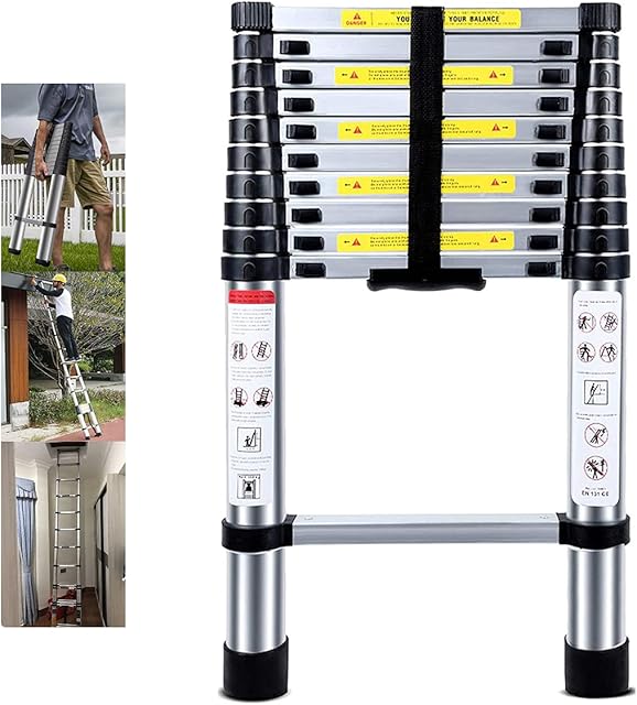 Telescopic Ladder 3.2M Multi-Purpose Folding Aluminium Telescoping Ladder Extendable Portable Loft Ladder Foldable Ladder with EN131 and CE Standard(10.5FT/3.2M)