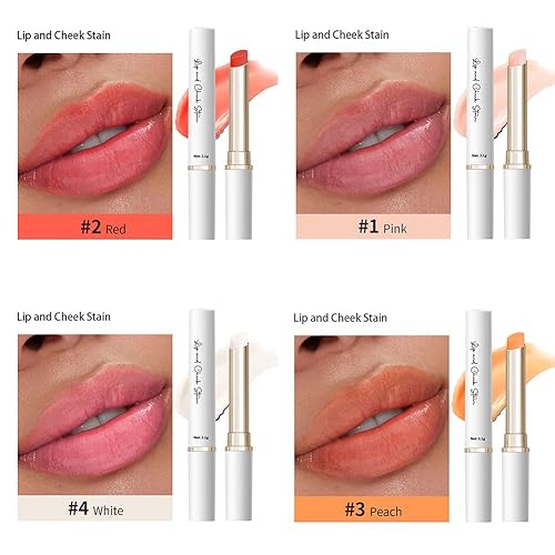 4 Pcs Color Changing Lip And Cheek Stain,Long Lasting Personalized Color Changing Lipsticks with Moisturizing Effects,Red Pink Peach White PH-Activated Tinted Lip Gloss for Women Teen Girls