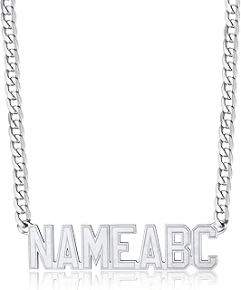 Name Plated Necklace Personalized for Men Women, Stainless Steel Customized Nameplate Choker with Curb Chain Custom Jewelry, 16 inches to 30 inches