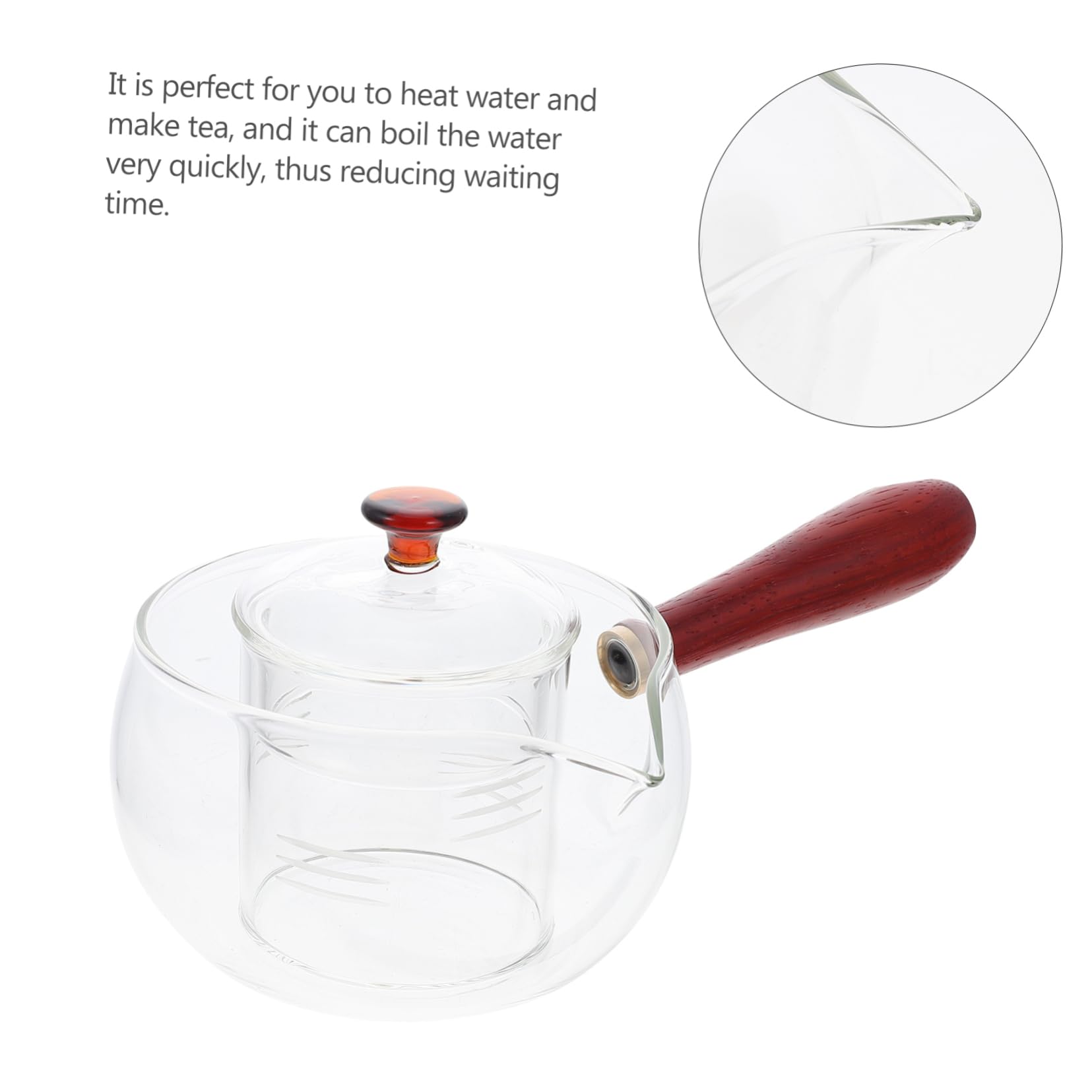 Tetera de Vidrio Mango de Madera, 300ml, Resistente al Calor y Gruesa, Adecuado para Casa y Tetería, para Preparar Té
