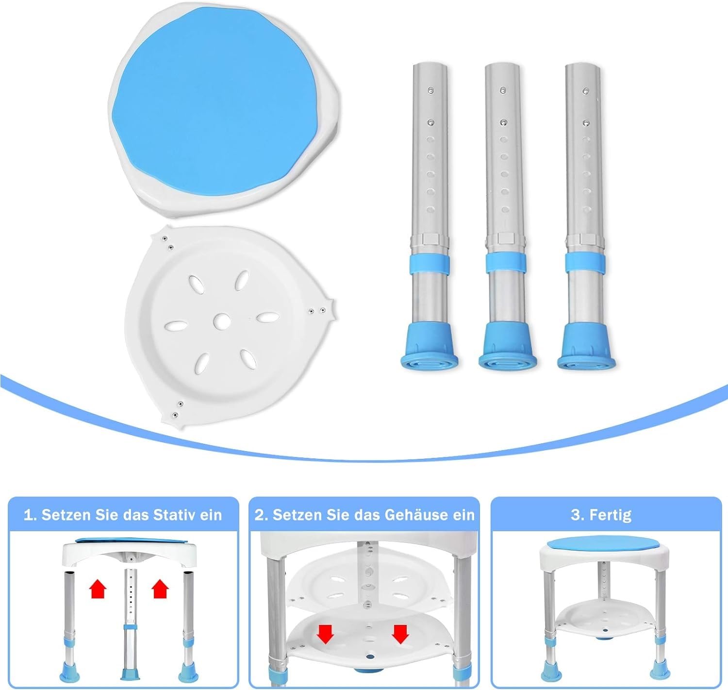 Silla De Ducha Taburete De Ducha Redondo Giratorio De 360 ​​° Asiento De Ducha Antideslizante Banco De Ducha Ajustable Altura Asiento De Banco De Baño Adecuado para Personas Mayores