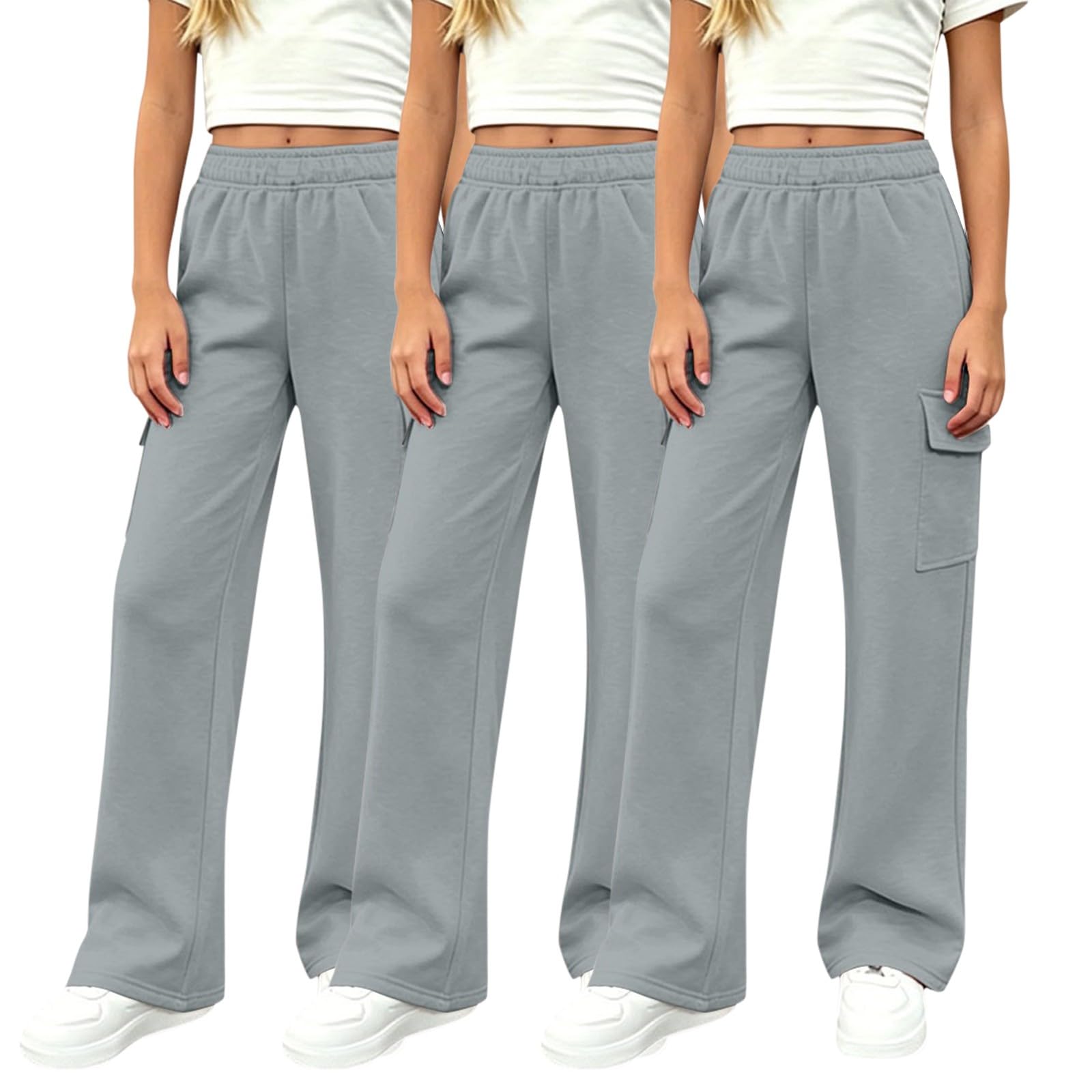 3 Pack Baggy Jogginghose Unisex mit Taschen High Waisted Sweatpants Kinder