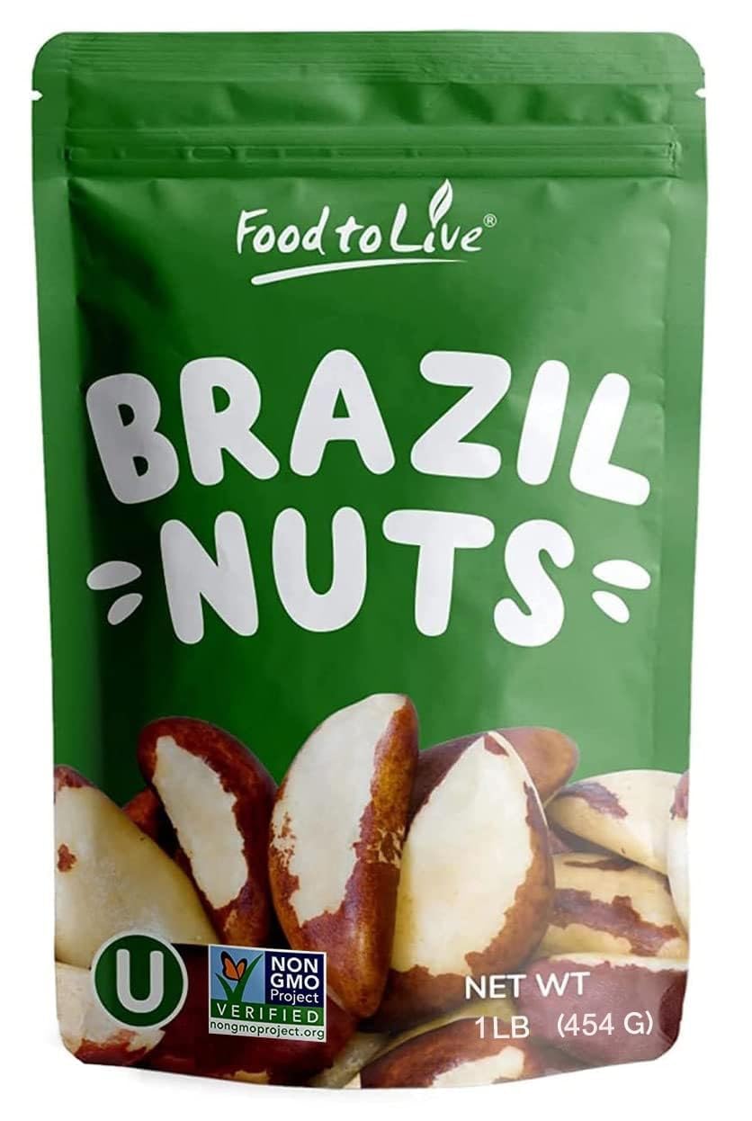 Food to Live - Dry Roasted Brazil Nuts with Himalayan Salt, 1 Pound – Oven Roasted, Lightly Salted, No Oil Added, Whole. Vegan, Kosher, Bulk.