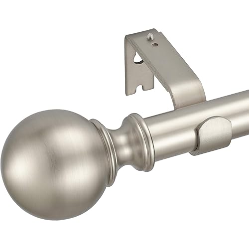 1" Classic Window Curtain Rod with Round Finials Simple Single Telescoping Drapery Rod, 18-36", Matted Nickel