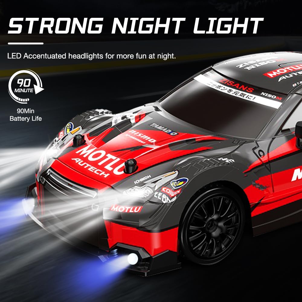 Voiture Télécommandée Drift, 1:24 4WD RC Drift Car 30 km/h Voiture RC Car Jouets Voi-ture de Dérive Télécommandée voi-ture Radiocommandée Tout Terrain avec Lumières pour Garçon Fille Jouet