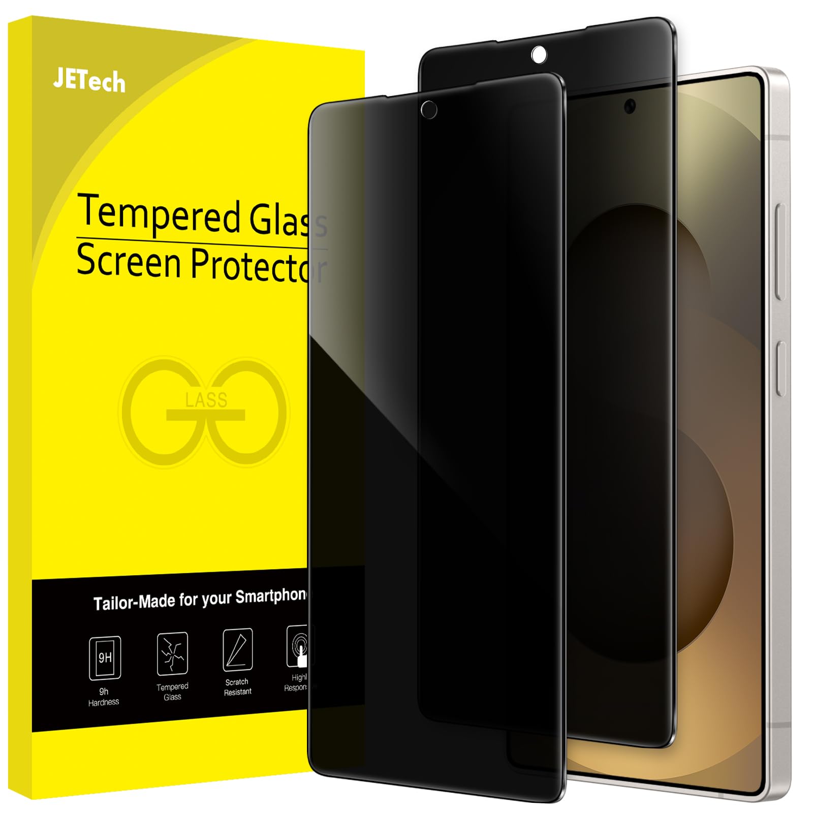 JETech Privacy Screen Protector for Samsung Galaxy S25 Ultra 5G, Anti-Spy Tempered Glass Film, Fingerprint ID Compatible, 2-Pack