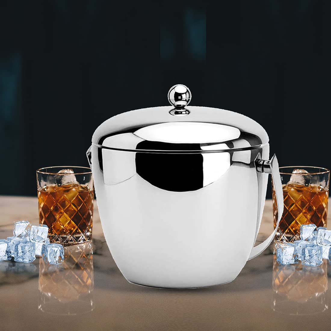 FnS Apple Double Walled Insulated Stainless Steel Ice Bucket with Ice Tong | Ice Bucket for Home, Bar & Parties | Keeps Ice Cold Longer | Wine, Champagne & Beverage Cooler 2