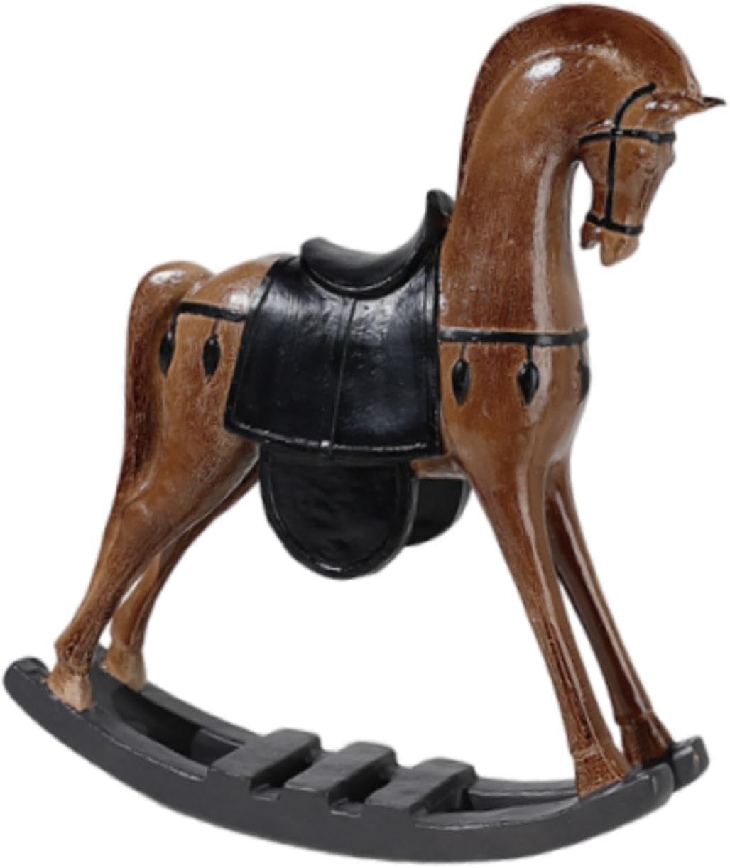 ロッキングホース像 馬フィギュア レトロ風装飾 多機能樹脂 彫刻工芸品 デスクトップ置物 ポータブル設計 【Wonderland】 棚や