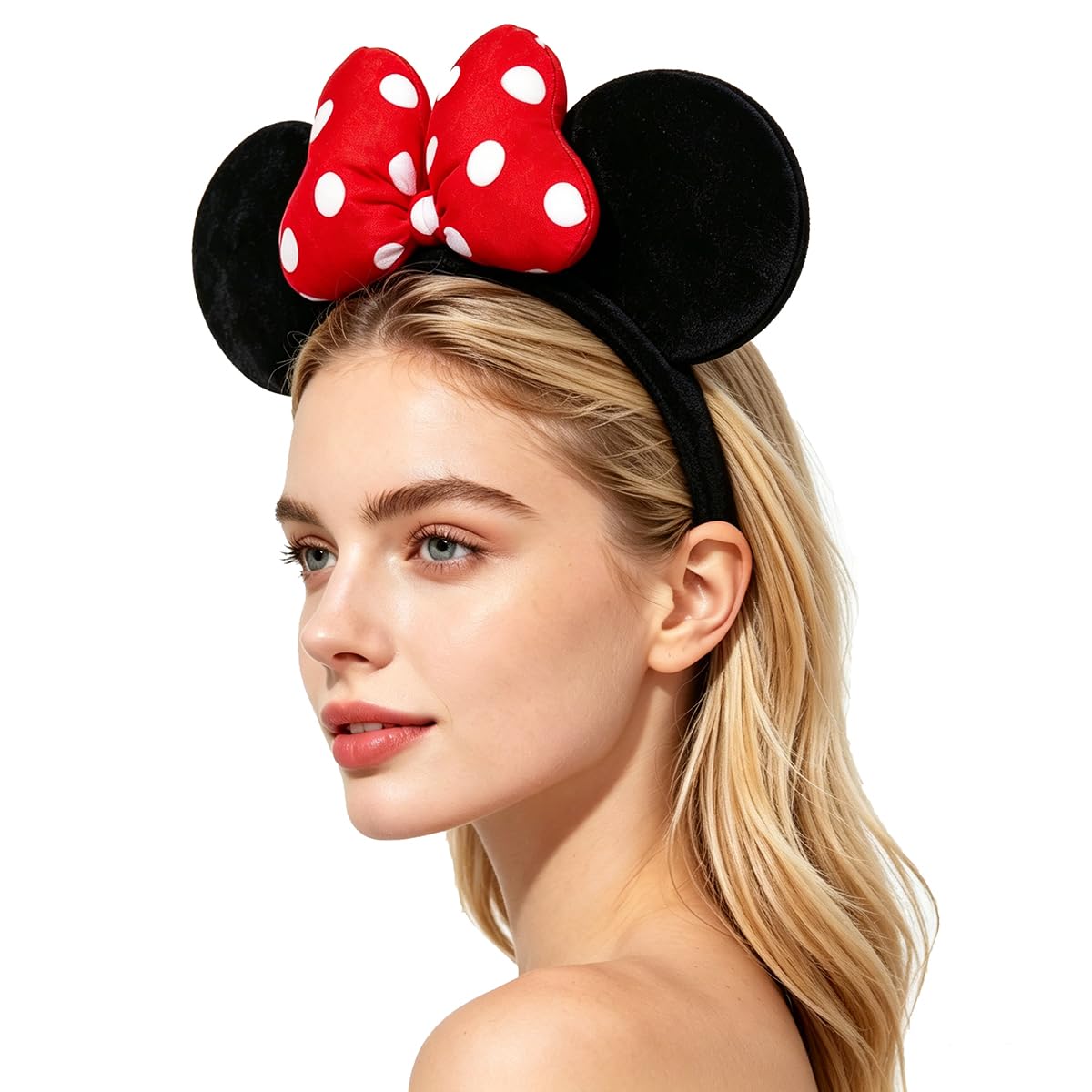 Photo 1 of ODOCARE Handmade Mouse Ears Headband for Women and Ladies, Polka Dot Bow Mini Ears Costume Accessories(Red-White Dots)