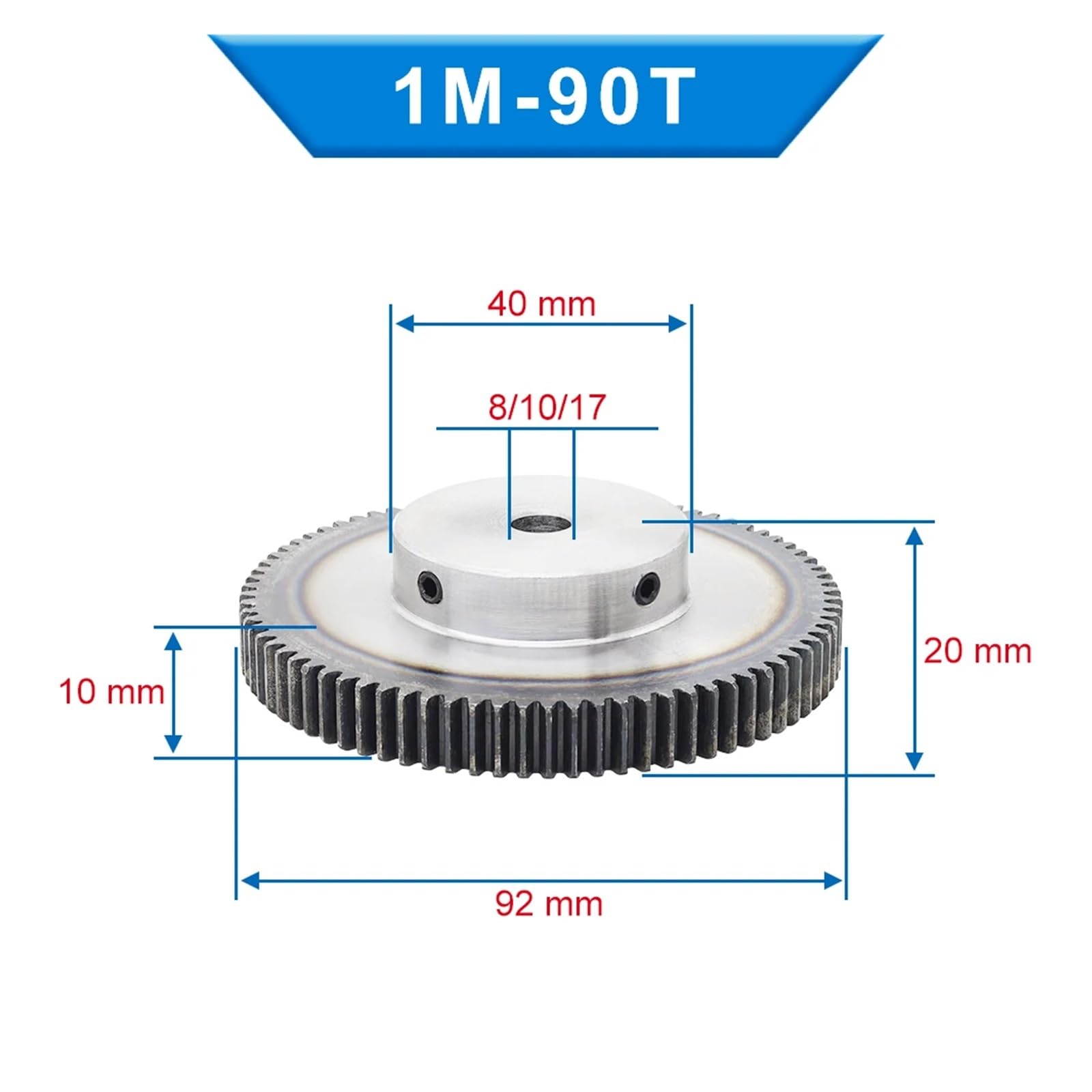 Bevel Gear Pinion Hardware Mechanical Motor Gear Module 1-90Teeth Bore Size 8/10/17mm Low Carbon Steel High Frequency Quenching of Teeth Metal Gear for Motor(12mm)