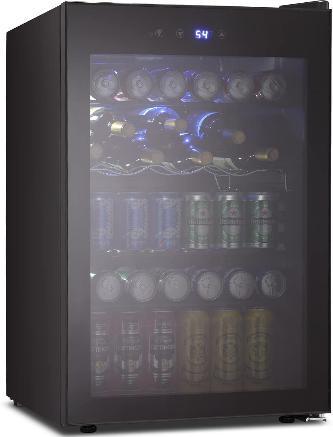 Kismile 4.5 Cu.ft Beverage Refrigerator Cooler, 145 Can Mini Fridge Glass Door,Digital Temperature Display for Soda, Beer or Wine, Small Refrigerator for Home, Office or Bar(Black)