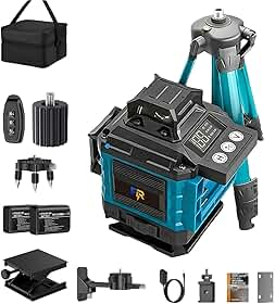 Nível Laser Verde 16 Linhas 4D Auto Nivelante com 2 Baterias e Controle Remoto - Kit Completo Nivelador a Laser com Tripé, Suporte e Bolsa
