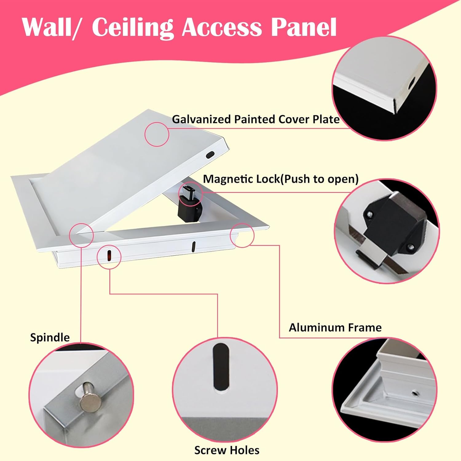 Alminium Access Panel Door Push-to-Close, 4 6 8 12 16 20 24 - Wall Hole Cover Plate Small for Basements, Attics, Bathrooms - Inspection Door for Plumbing(15x20cm/5.9x7.9in)